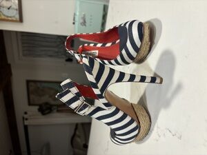 Naughty Monkey Blue and White Stripe Nautical Slingback Pumps Sz 8